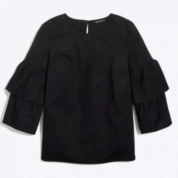 J. Crew Layered Bell Ruffle Sleeve Black Blouse Women’s Size 8 Medium - Picture 1 of 5